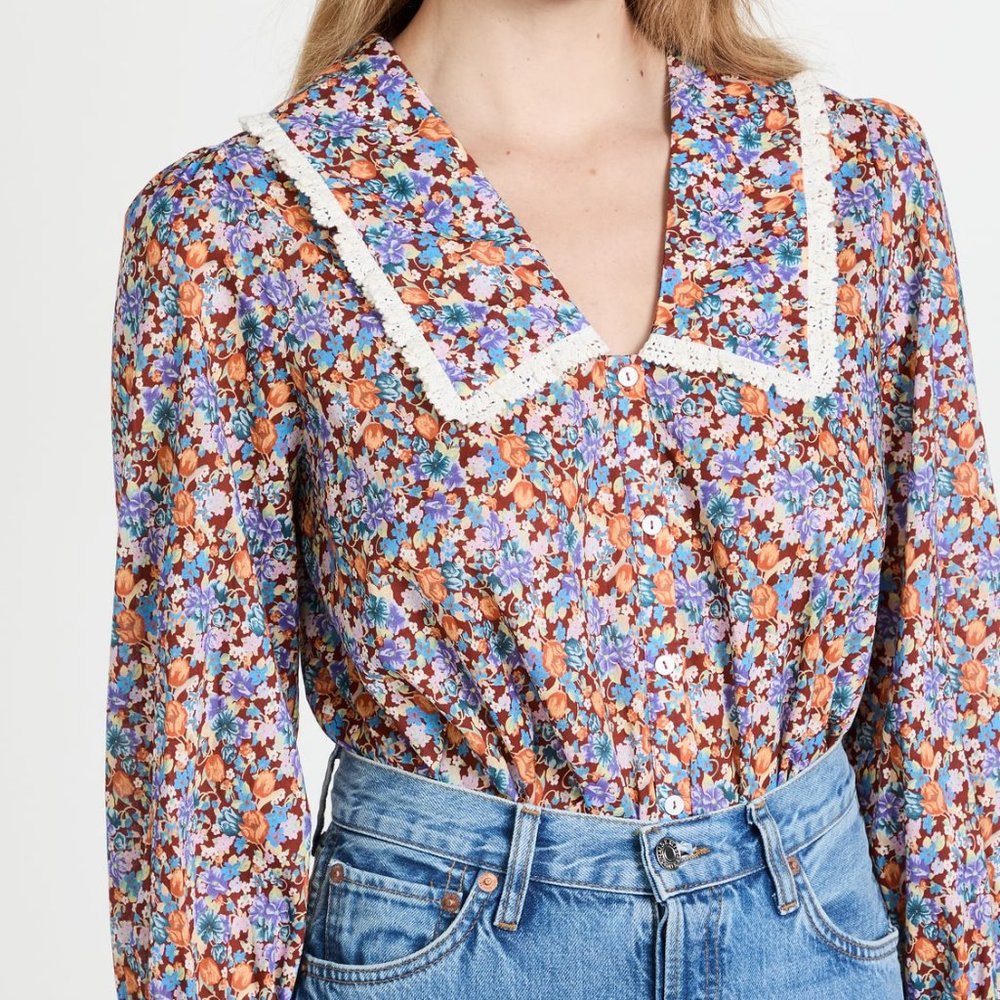 Rixo Mady floral blouse with crochet lace trim - NWT